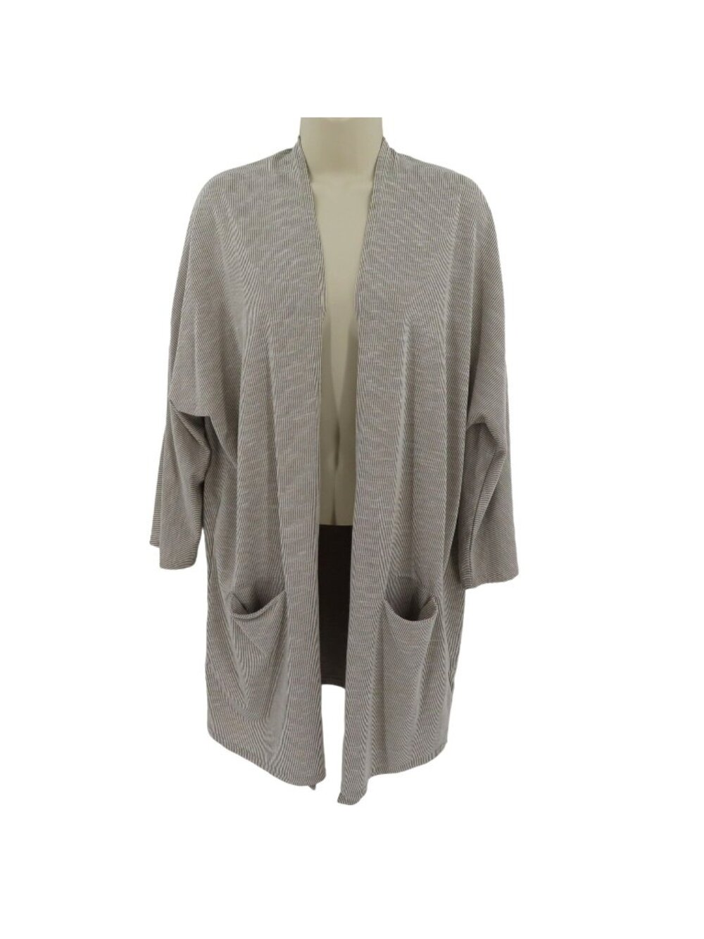 Donni Womens One Size OSFM Beige Ribbed Long Sleeve Open Front Cardigan Pockets